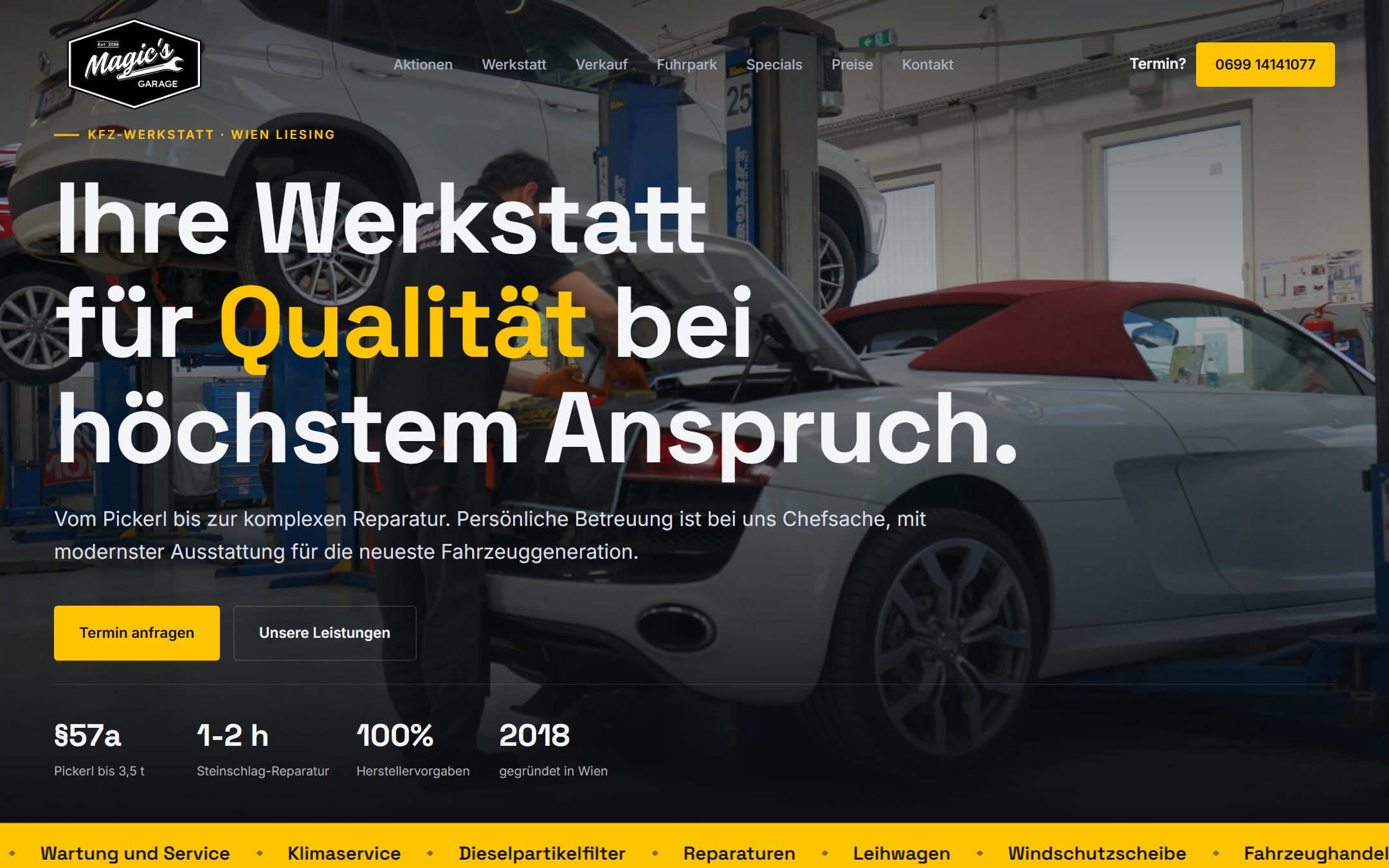 Screenshot der neuen Magics Garage Website
